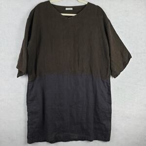 Earthy Girl Fog‎ Linen Work XL Lagenlook Tee Dress Black Capsule Minimalist